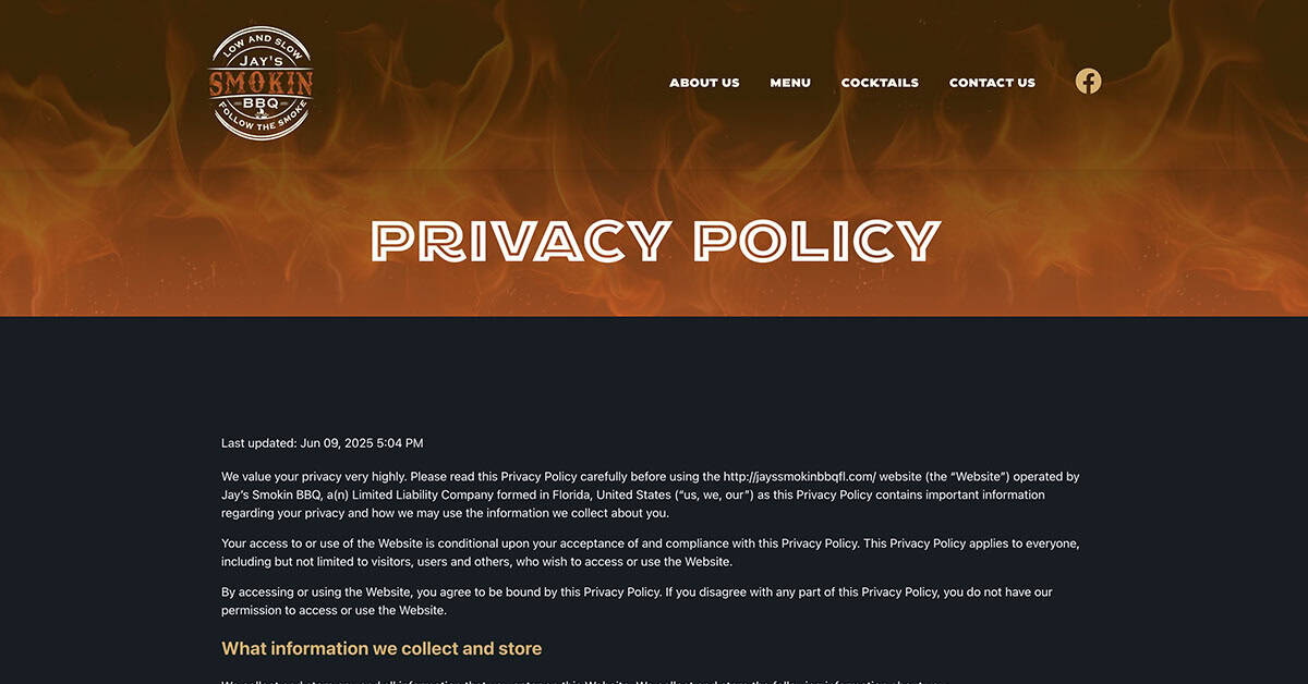 Privacy Policy | Jay’s Smokin BBQ